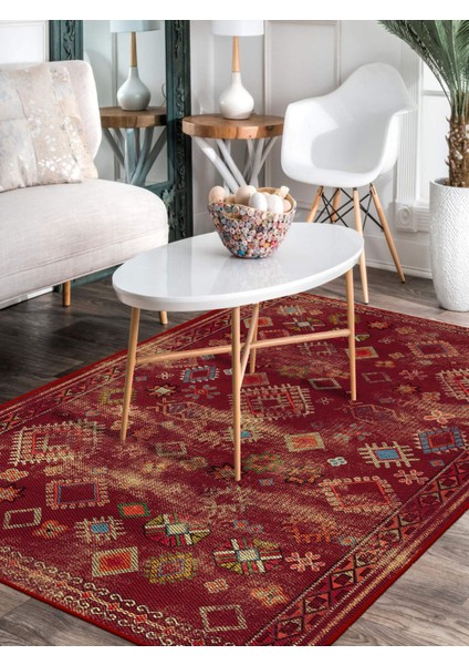 Vitage Kırmızı Etnik Desen Eskitme Model Dokuma Taban Kilim fiyatları