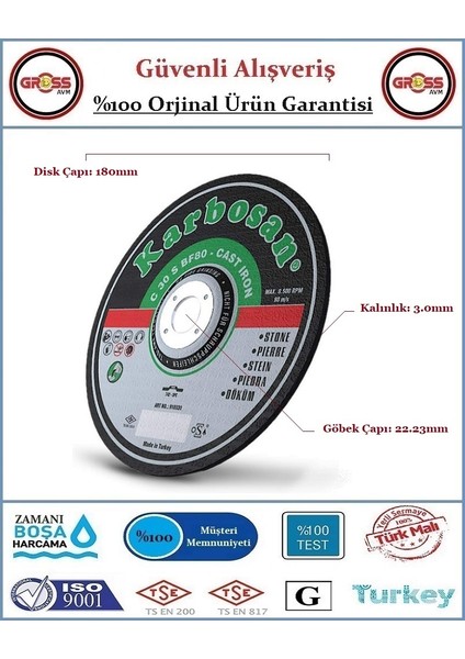 Mermer Kesme Disk Taşı - 180MM - Orjinal Ürün