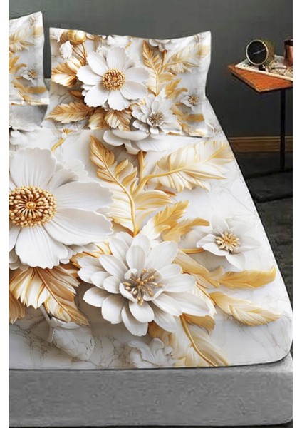 %100 Pamuk Lastikli Çarşaf Özel Tasarım 5d Dijital 60 Tel Gold Rose fiyatları