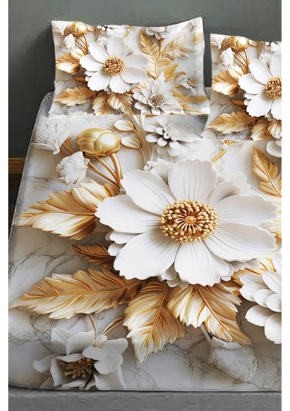 %100 Pamuk Lastikli Çarşaf Özel Tasarım 5d Dijital 60 Tel Gold Rose modelleri