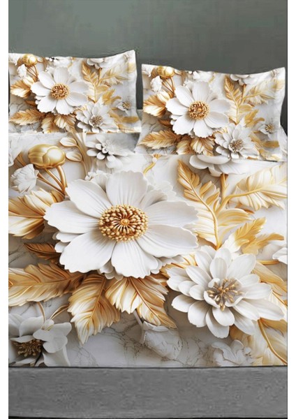 %100 Pamuk Lastikli Çarşaf Özel Tasarım 5d Dijital 60 Tel Gold Rose fırsatları