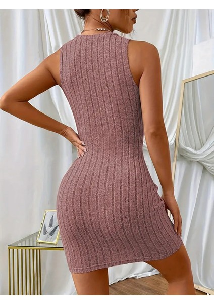 Kadın Askılı Bisiklet Yaka Kalın Fitilli Kaşkorse Mini Elbise Pembe-L-Xl fiyatları
