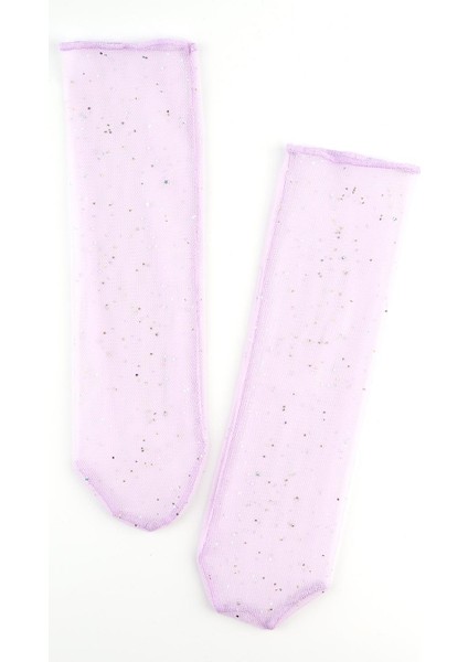 Lila Küçük Sim Detaylı Kız Çocuk Tül Çorap
