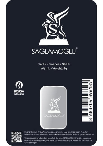 5 gr Gümüş Külçe Sağlamoğlu fiyatları