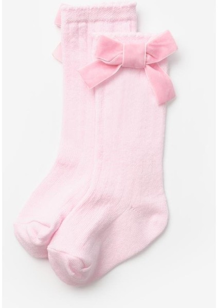 Pembe Kadife Fiyonklu Kız Çocuk Çorap