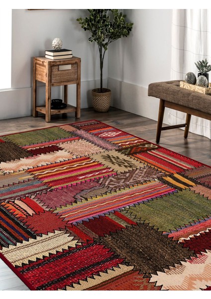 Vitage Karışık Renkli Yamalı Eskitme Model Dokuma Taban Kilim fiyatları