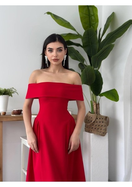 Stars Straplez Elbise S-Kırmızı