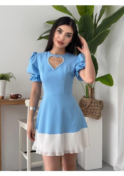 Safe Kalp Detaylı Elbise M-Bebe Mavi̇si̇