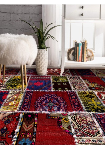Vitage Etnik Kırmızı Desen Eskitme Model Dokuma Taban Kilim modelleri