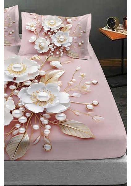 %100 Pamuk Lastikli Çarşaf Özel Tasarım 5d Dijital 60 Tel Pink Pearls fiyatları