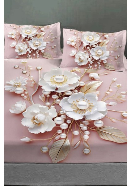 %100 Pamuk Lastikli Çarşaf Özel Tasarım 5d Dijital 60 Tel Pink Pearls fırsatları