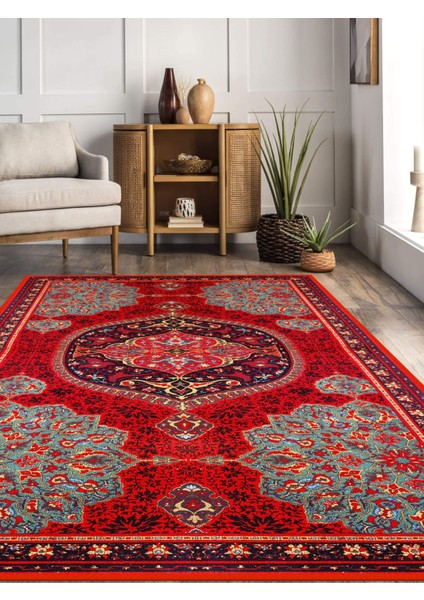 Kırmızı - Mavi Etnik Göbekli Eskitme Model Dokuma Taban Kilim modelleri