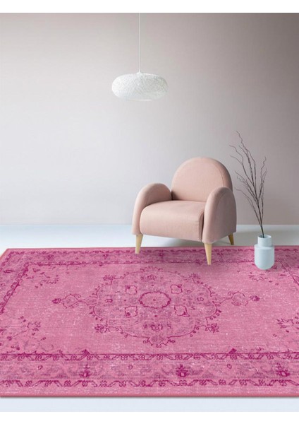 Vitage Pembe Etnik Desen Eskitme Model Dokuma Taban Kilim modelleri