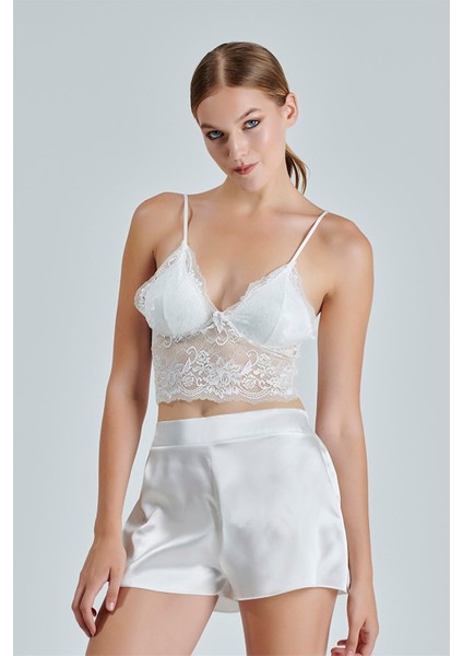 Kadın Ekru Saten Çeyiz Seti 6 Parça Dantelli Sabahlık Gecelik Pijama Şortlu Takım modelleri