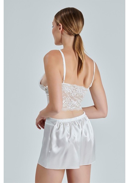 Kadın Ekru Saten Çeyiz Seti 6 Parça Dantelli Sabahlık Gecelik Pijama Şortlu Takım indirimleri