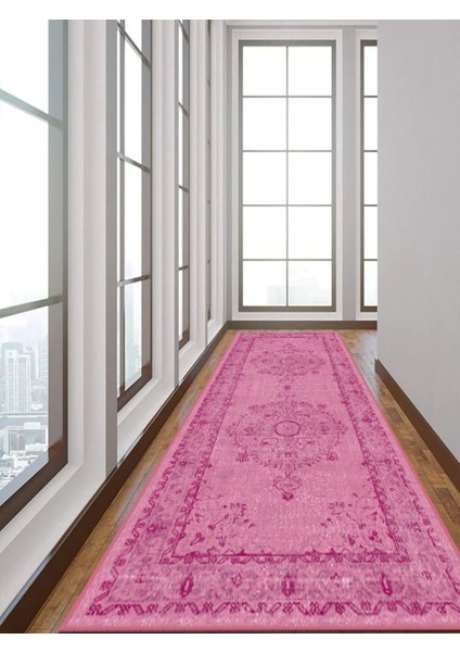 Vitage Pembe Etnik Desen Eskitme Model Dokuma Taban Kilim fırsatları