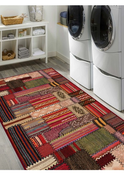 Vitage Karışık Renkli Yamalı Eskitme Model Dokuma Taban Kilim fırsatları