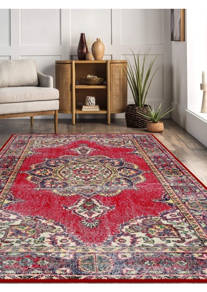 Vitage Kırmızı Göbekli Klasik Eskitme Model Dokuma Taban Kilim modelleri