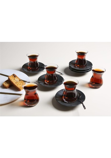 Siyah 6 Kişilik Çay Takımı