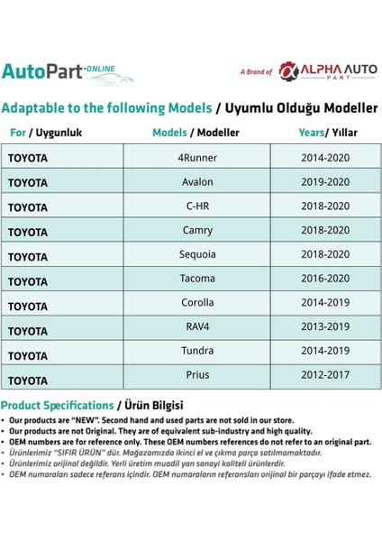 Toyota için 10 Adet Paspas Döşeme Alt Koruma ve Spoiler Klips modelleri