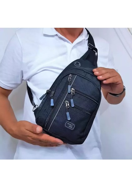 3473 Erkek Lüks Siyah Renk Bol Bölmeli Çapraz Çanta