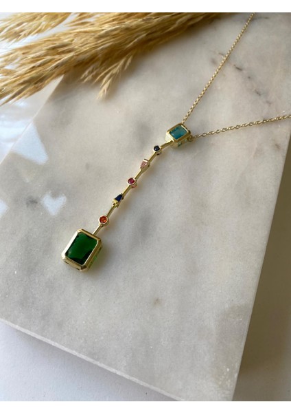 Ithal Vip Renkli Baget Taş Detay Gold Renk 50 cm Y Kolye fırsatları