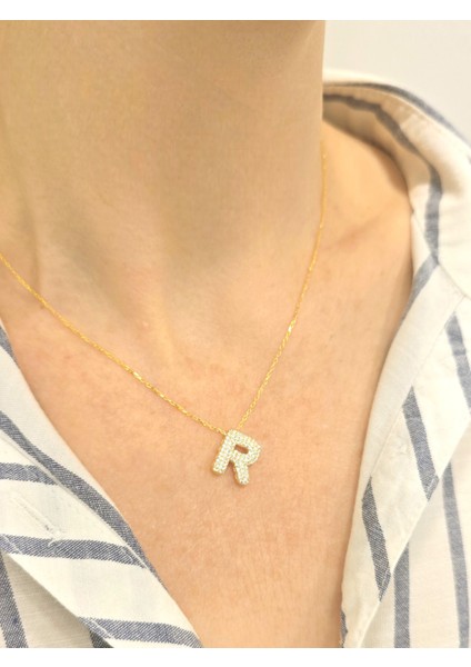 925 Ayar Gümüş Balon R Harfi Kadın Gümüş Kolye