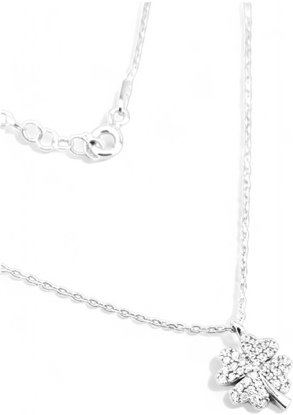 925 Ayar Gümüş Beyaz Zirkon Taşlı Yonca Gümüş Kolye fiyatları