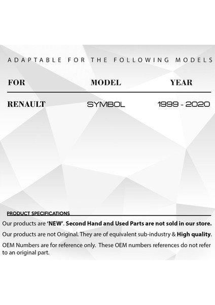 Renault Symbol ,Thalia 2 için Tampon Bağlantı Spotu -SET fiyatları