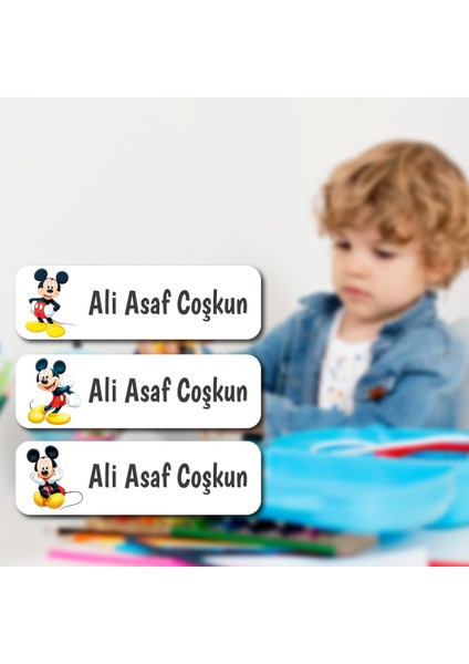 Kişiye Özel Okul Etiket Seti - 180 Adet - Kokusuz Ekolojik Mürekkep Pvc Etiket Sticker-Mickey Mouse