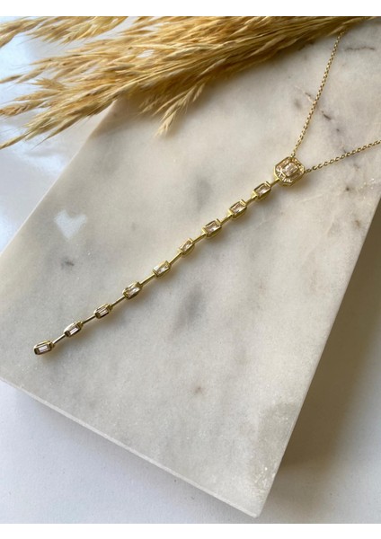 Ithal Vip Baget Taş Detay Sallantılı Gold Renk 50 cm Y Kolye modelleri
