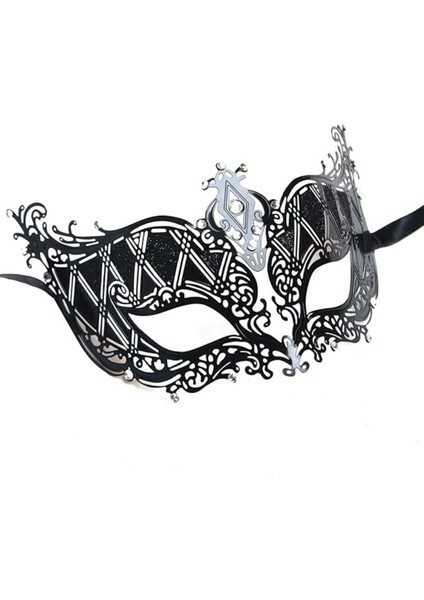 Bfs Kristal Gümüş Taşlı Siyah Renk Metal Lüks Maske Balo Parti