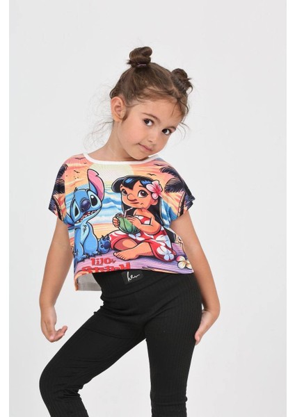 Düşük Kol Lilo Stitch Dijital Baskı Tshirt - 6632 fiyatları