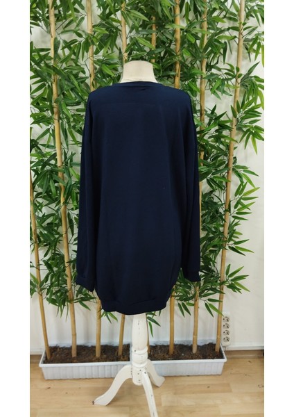 Kadın Uzun Kollu Bisiklet Yaka Ayı Desenli Viskon Iki Iplik Elbise 2xl-3xl-Lacivert indirimleri