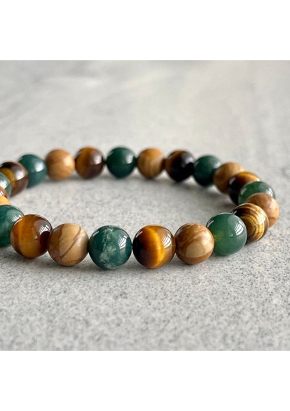 Jasper, Kaplan Gözü ve Jade Doğal Taş Bileklik