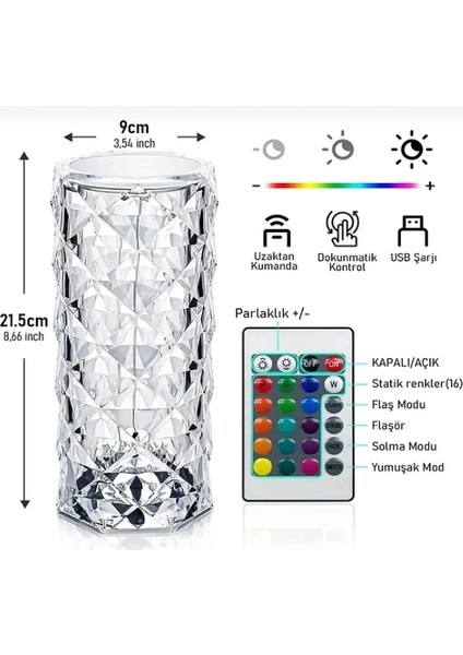 Kristal LED Kumandalı ve Dokunmatik Masa Lambası fiyatları