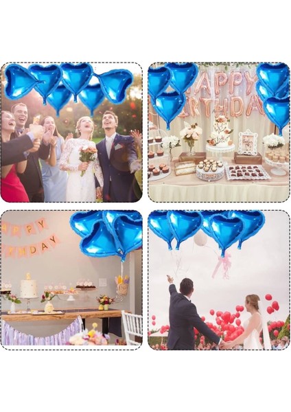 Bfs Metalize Parlak Mavi Kalp Şekilli Uçan Balon Folyo 18 Inç 45 cm 25 Adet