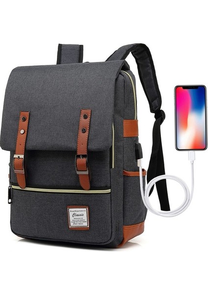 Erkek ve Kadın Bilgisayar Sırt Çantası USB Kişilik Retro Açık Tuval Büyük Seyahat Çantası (Yurt Dışından)