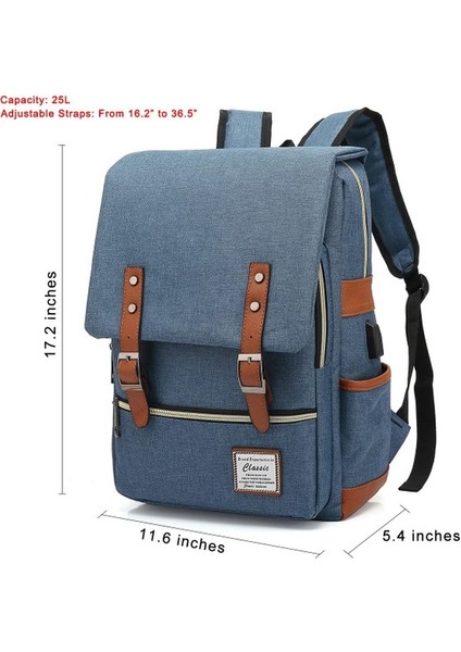 Erkek ve Kadın Bilgisayar Sırt Çantası USB Kişilik Retro Açık Tuval Büyük Seyahat Çantası (Yurt Dışından)