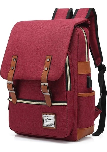 Erkek ve Kadın Bilgisayar Sırt Çantası USB Kişilik Retro Açık Tuval Büyük Seyahat Çantası (Yurt Dışından)