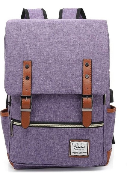 Erkek ve Kadın Bilgisayar Sırt Çantası USB Kişilik Retro Açık Tuval Büyük Seyahat Çantası (Yurt Dışından)