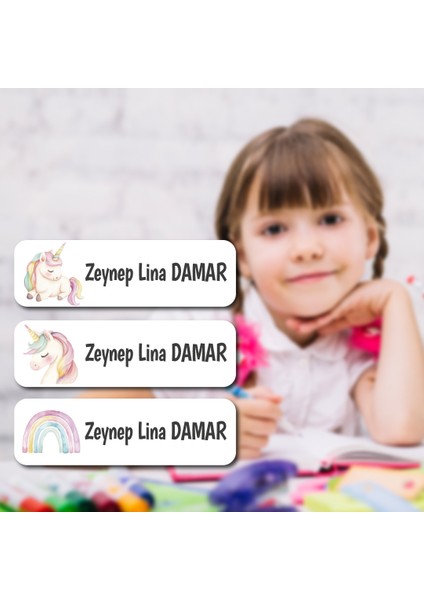 Kişiye Özel Okul Etiket Seti - 180 Adet - Kokusuz Ekolojik Mürekkep Pvc Etiket Sticker-Unicorn 2