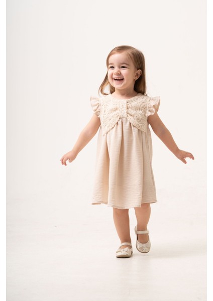 Kroşe Dantel Detaylı Astarlı Kız Çocuk Keten Elbise modelleri