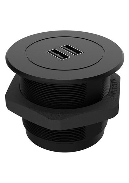 Circular Line Gömme Hızlı Şarj Modülleri, Usb, Soft Touch Siyah