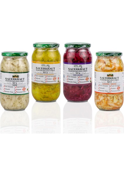 4 Adet Probiyotik Sauerkraut Turşu Çeşitleri No.2 (1000 CC)