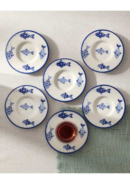 Luxe Poisson 6'lı Çay Tabağı Seti - Mavi