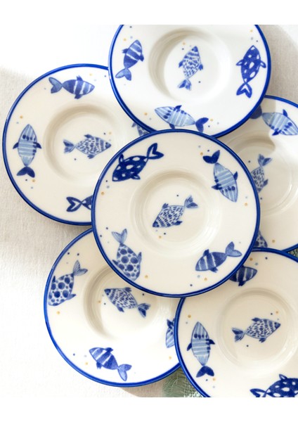 Luxe Poisson 6'lı Çay Tabağı Seti - Mavi