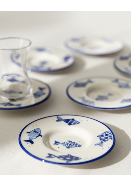 Luxe Poisson 6'lı Çay Tabağı Seti - Mavi