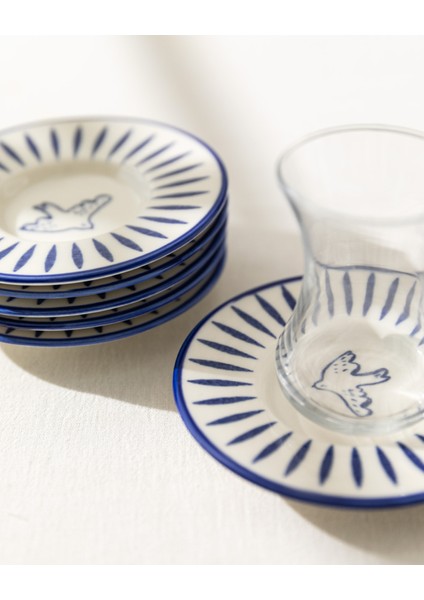 Luxe Oiseau 6'lı Çay Tabağı Seti - Mavi