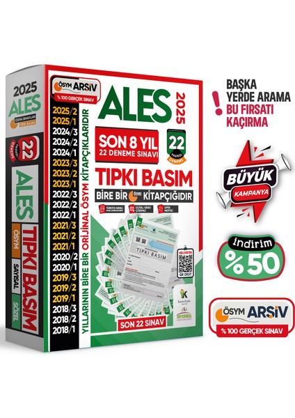 2025 Ales Ösym Tıpkı Basım En Ekonomik Çıkmış Soru 22 Deneme Paketi Video/PDF Çözüm Türkiye Geneli